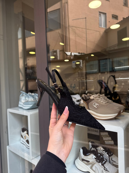 slingback in pizzo nere