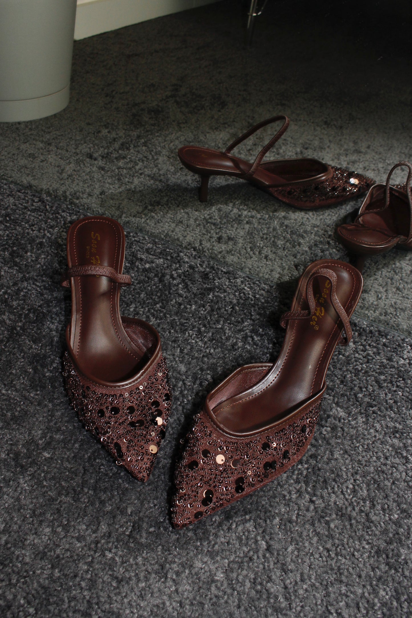 SLINGBACK CHOCO CON PAILLETTES