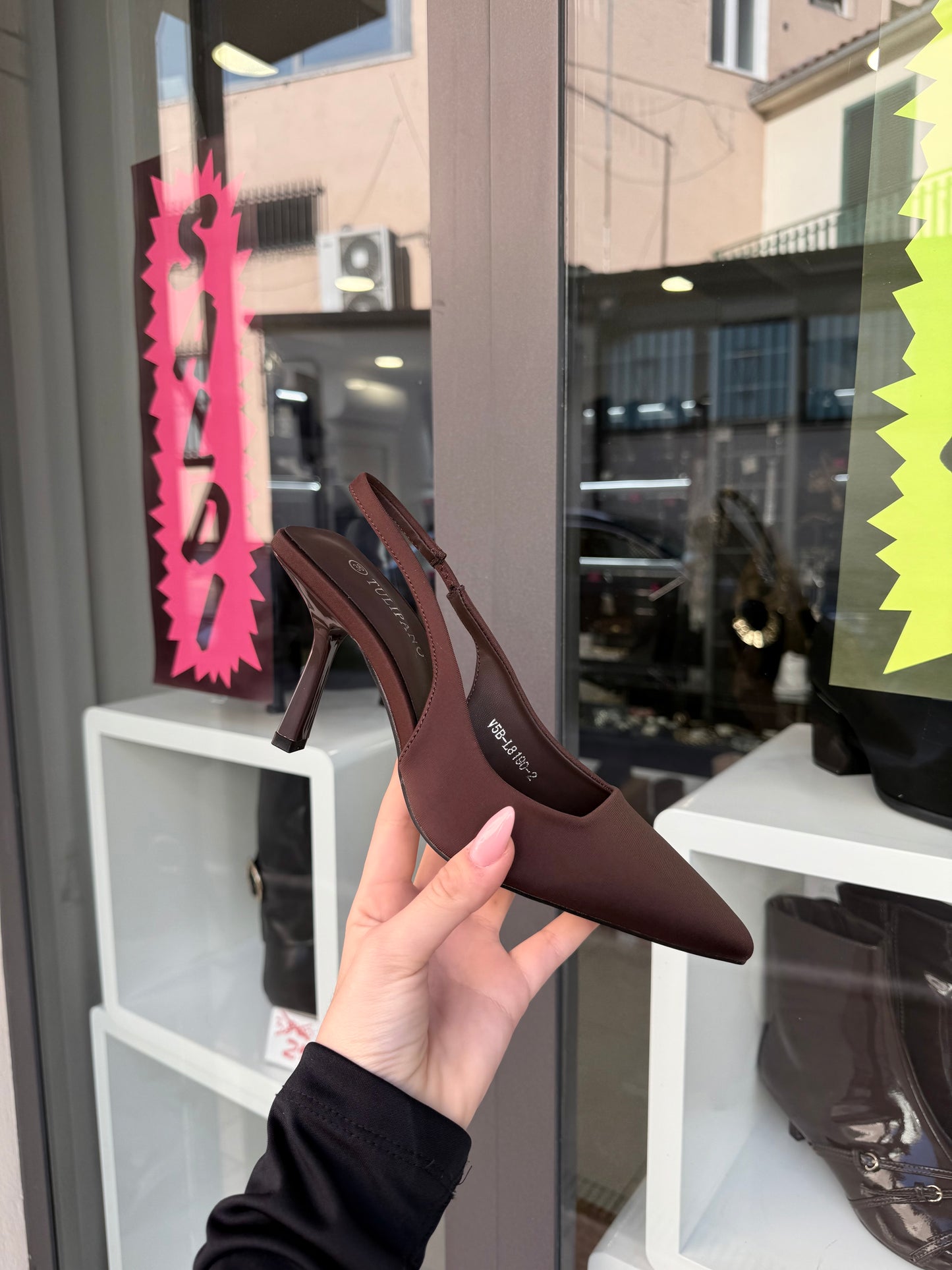 slingback CHOCOLATE in raso