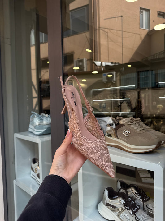slingback in pizzo beige
