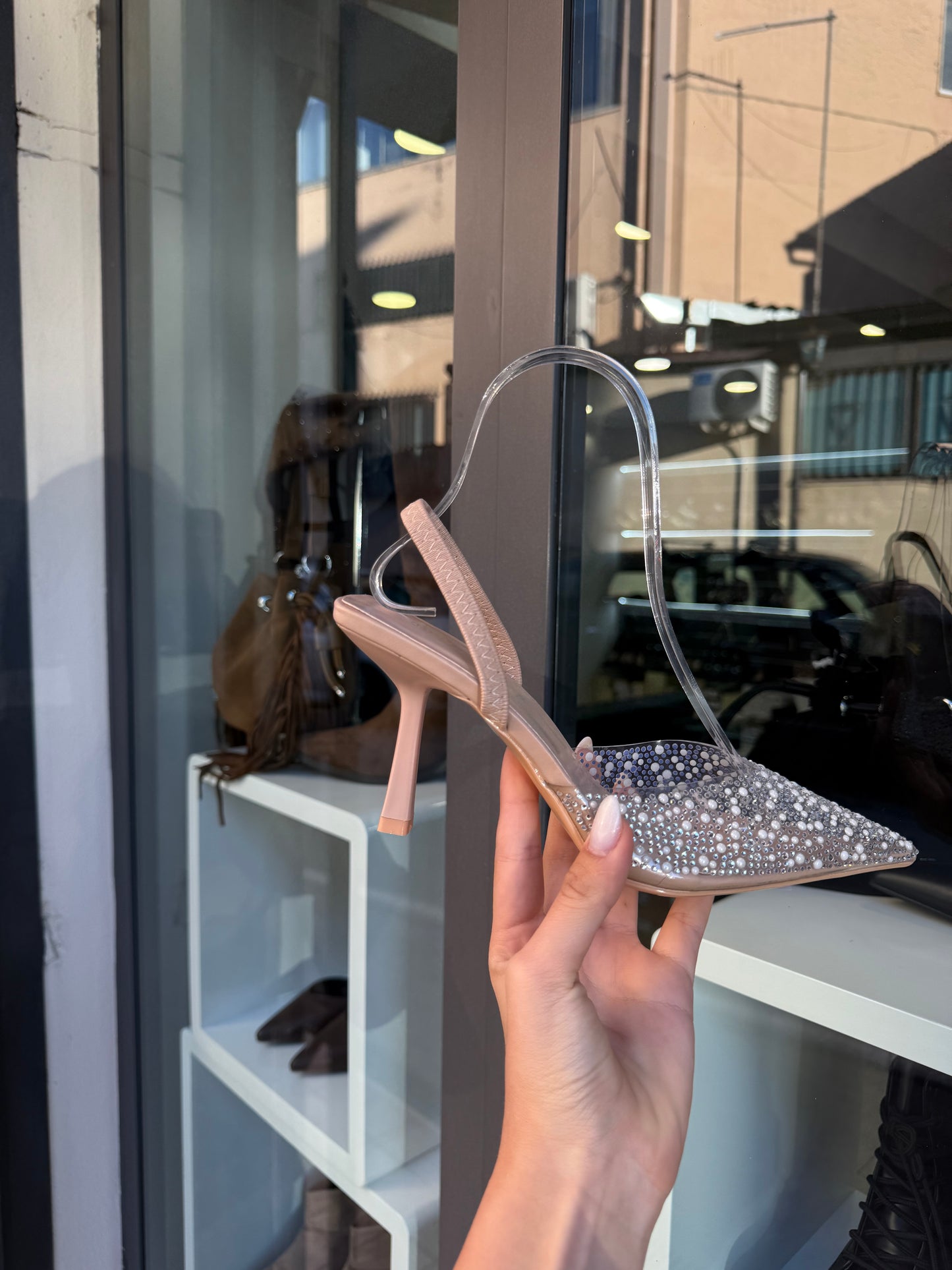 slingback PERLE e SWAROVSKI