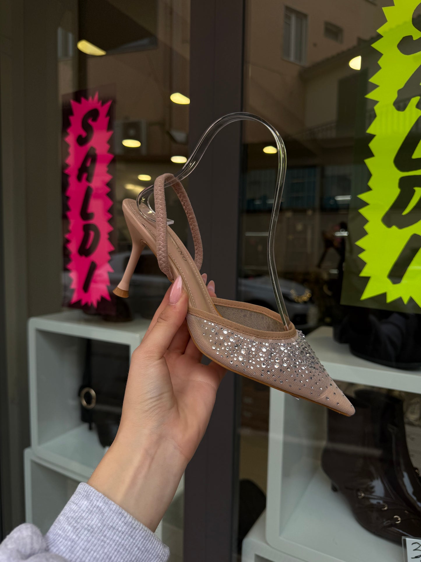 slingback BEIGE con swarovski