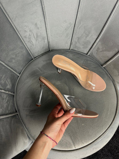 mules con tacco trasparente