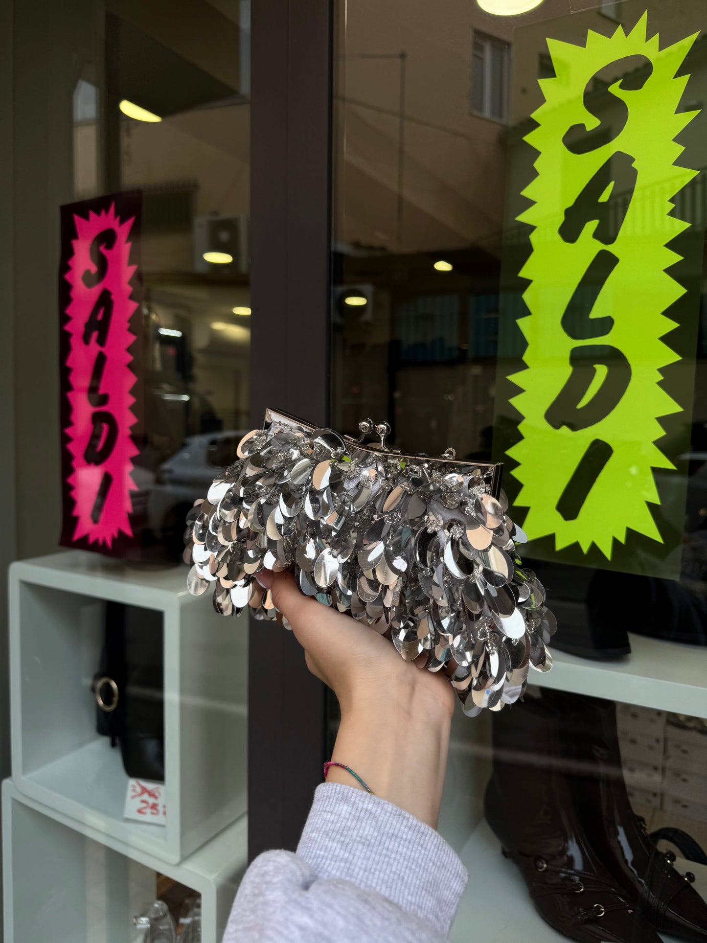 pochette con paillettes SILVER