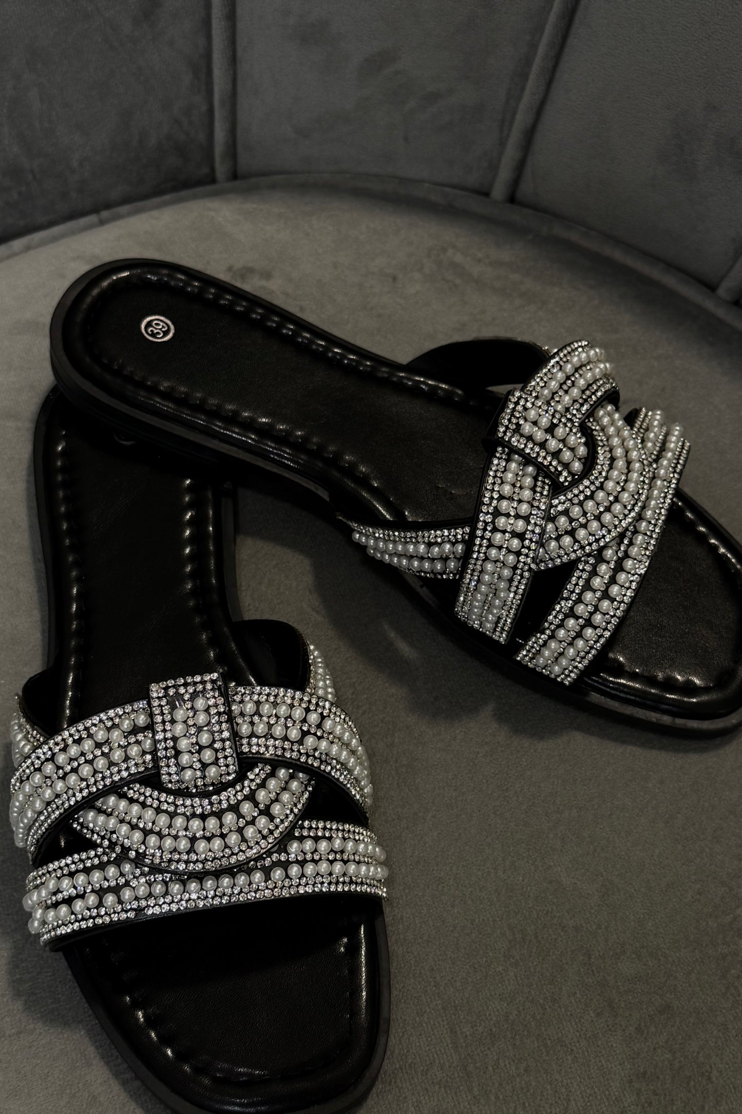 CIABATTE INTRECCIO SWAROVSKI NERE