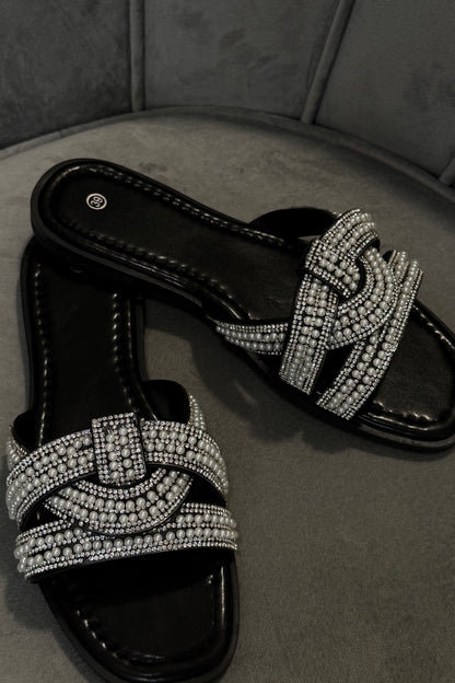 CIABATTE INTRECCIO SWAROVSKI NERE