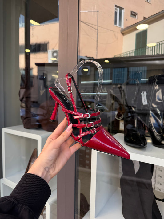 slingback con cinturini rossi