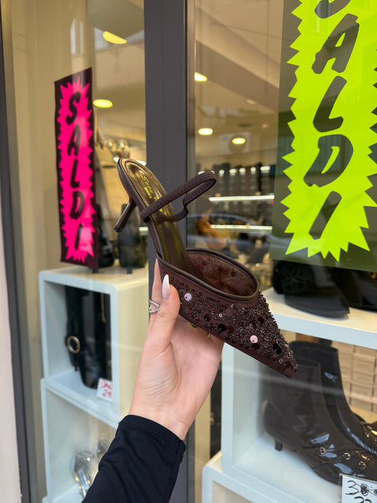 slingback choco con paillettes