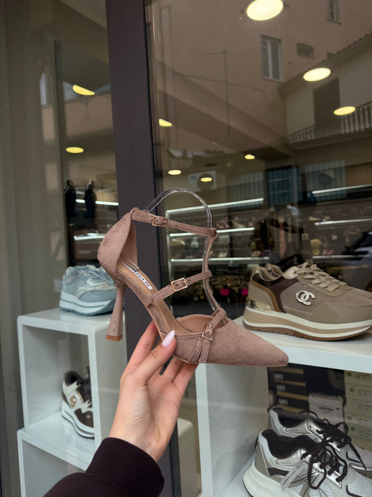 decolleté KHAKI in camoscio