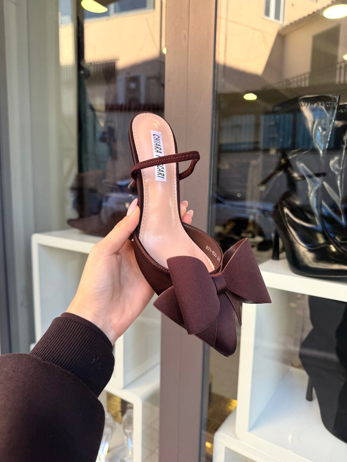 slingback FLOCK marroni in raso