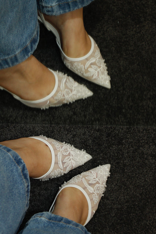 SLINGBACK PEARLS WHITE