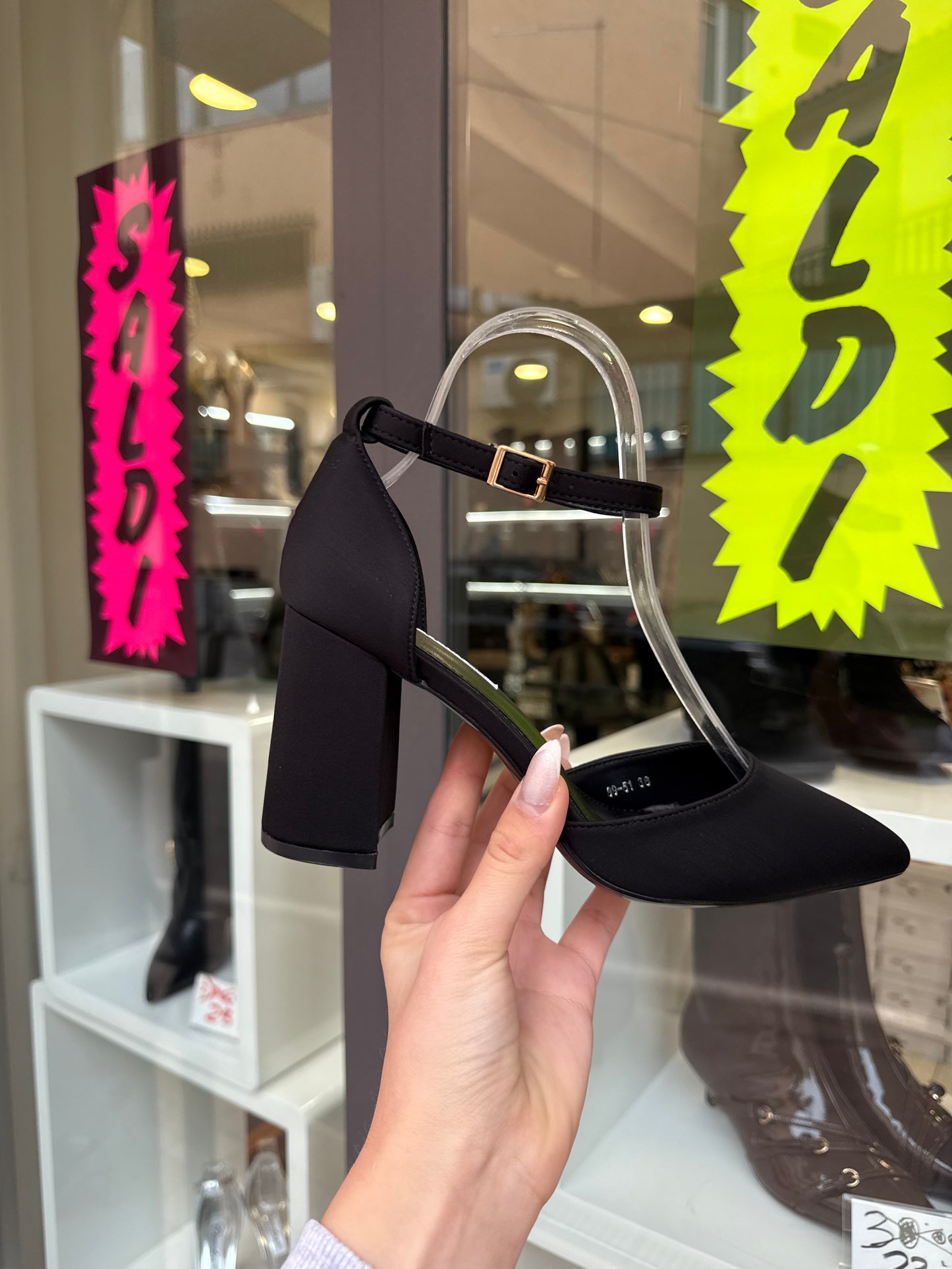 decolleté in raso tacco doppio