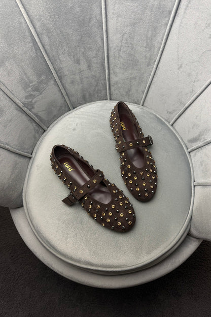 BALLERINE MARRONI CON BORCHIE