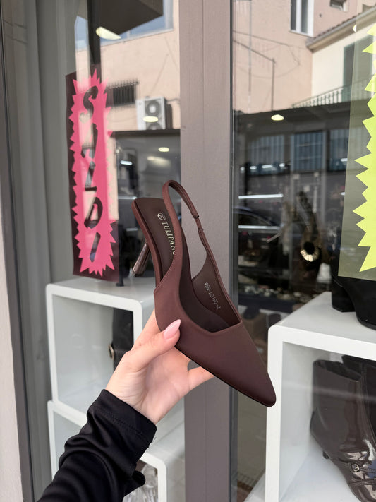 slingback CHOCOLATE in raso