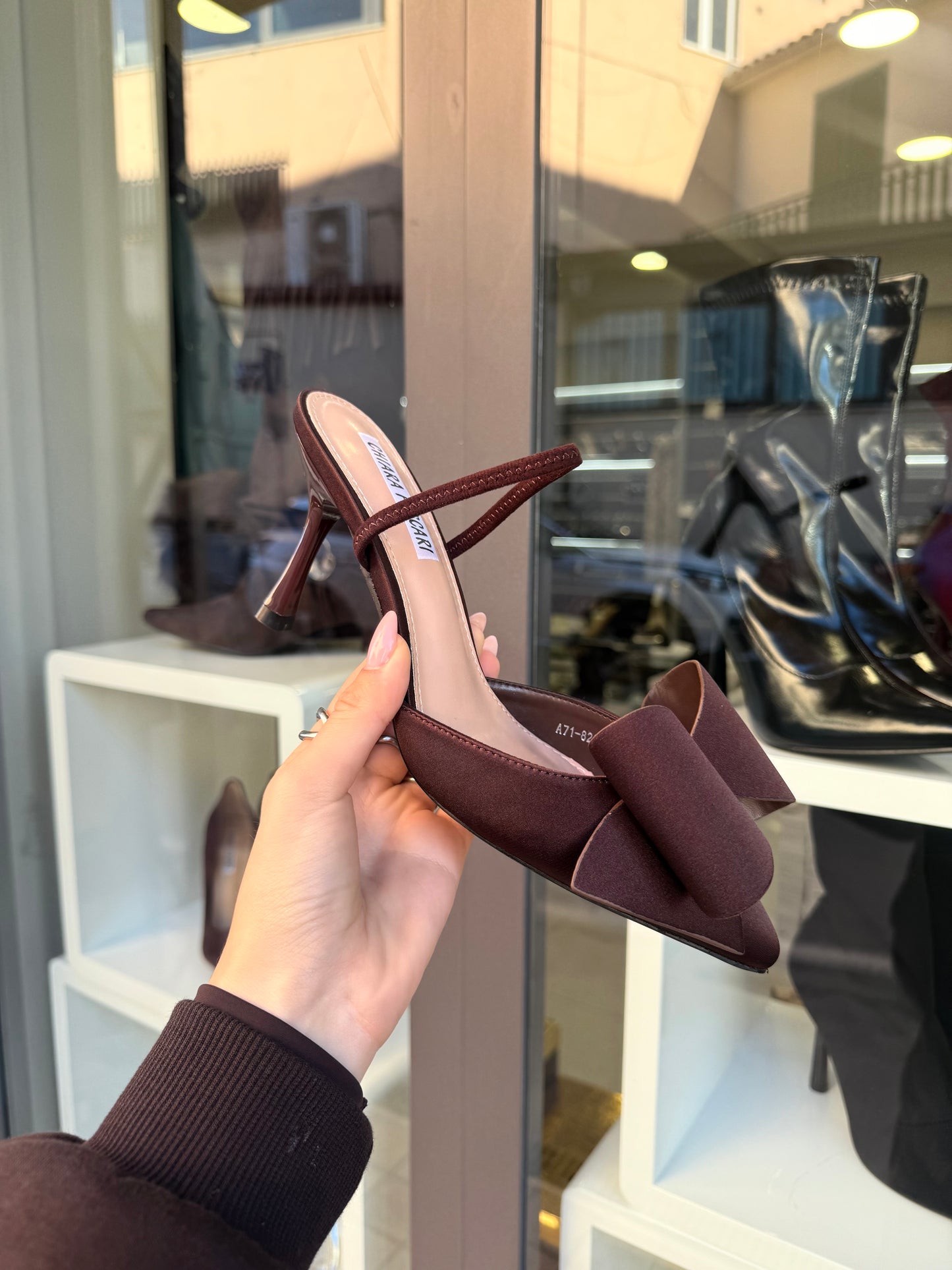 slingback FLOCK marroni in raso