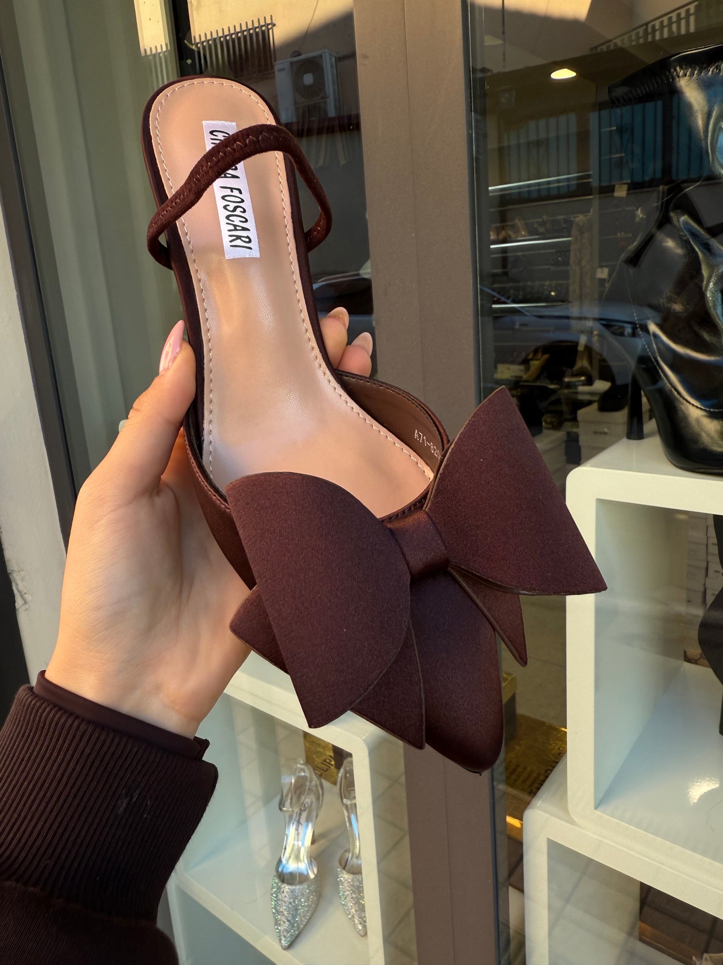 slingback FLOCK marroni in raso