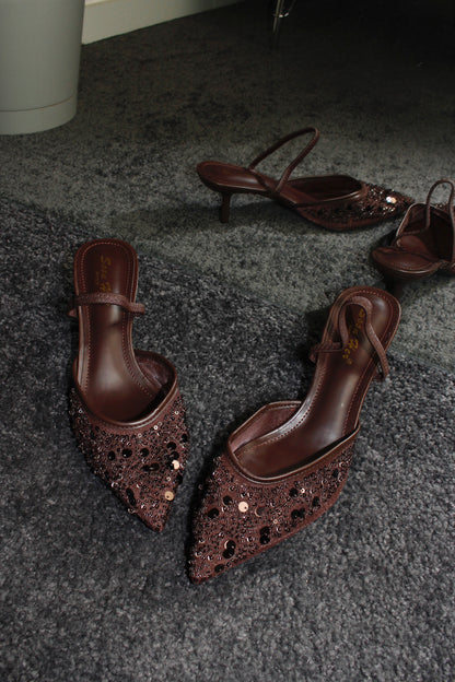 SLINGBACK CHOCO CON PAILLETTES