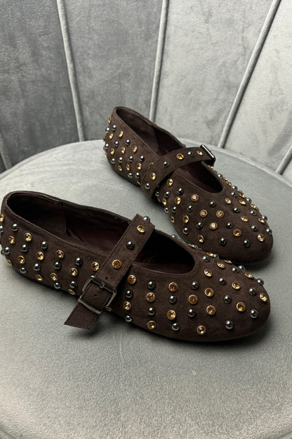 BALLERINE MARRONI CON BORCHIE