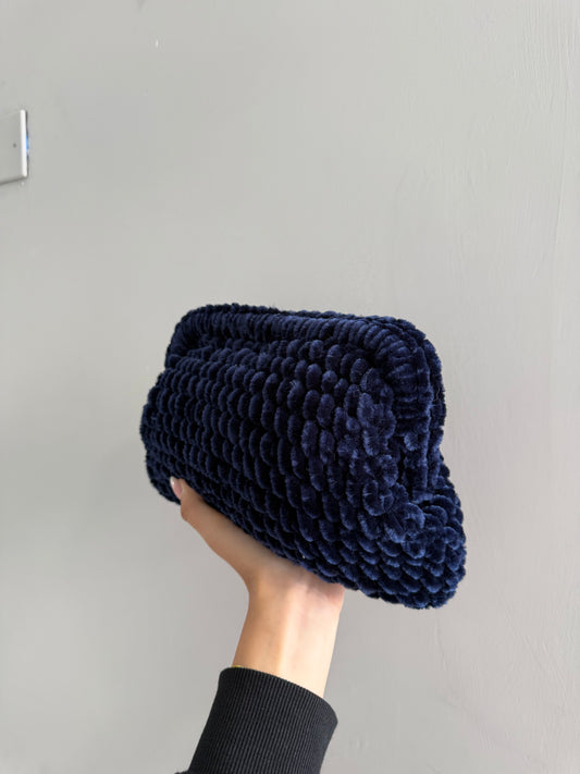 clutch BLU NAVY in ciniglia