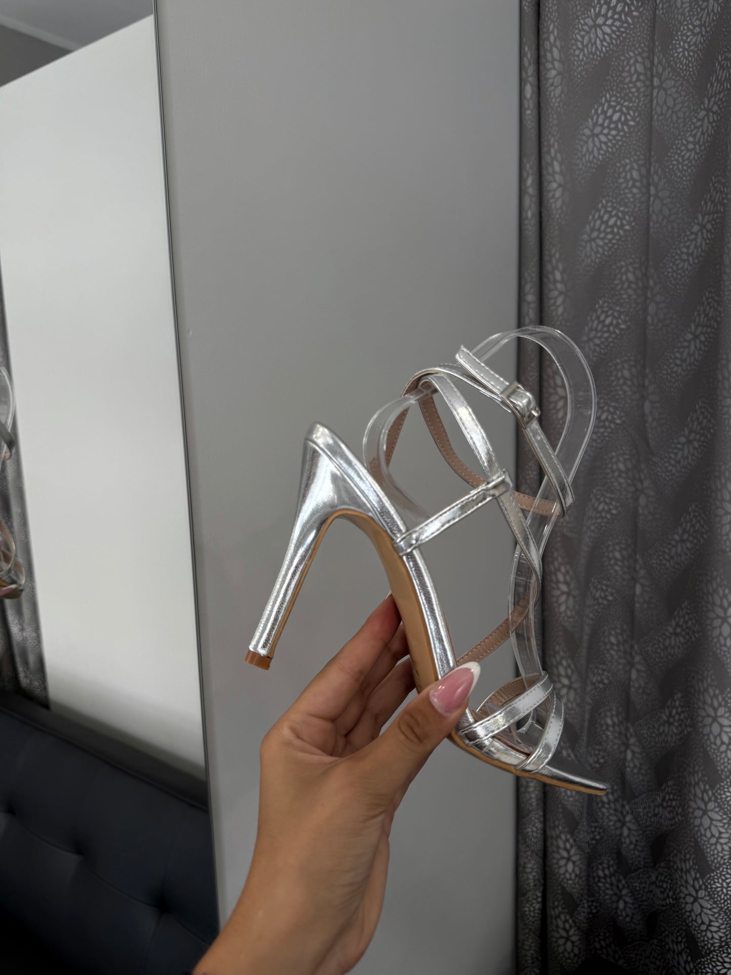 metallic silver sandals