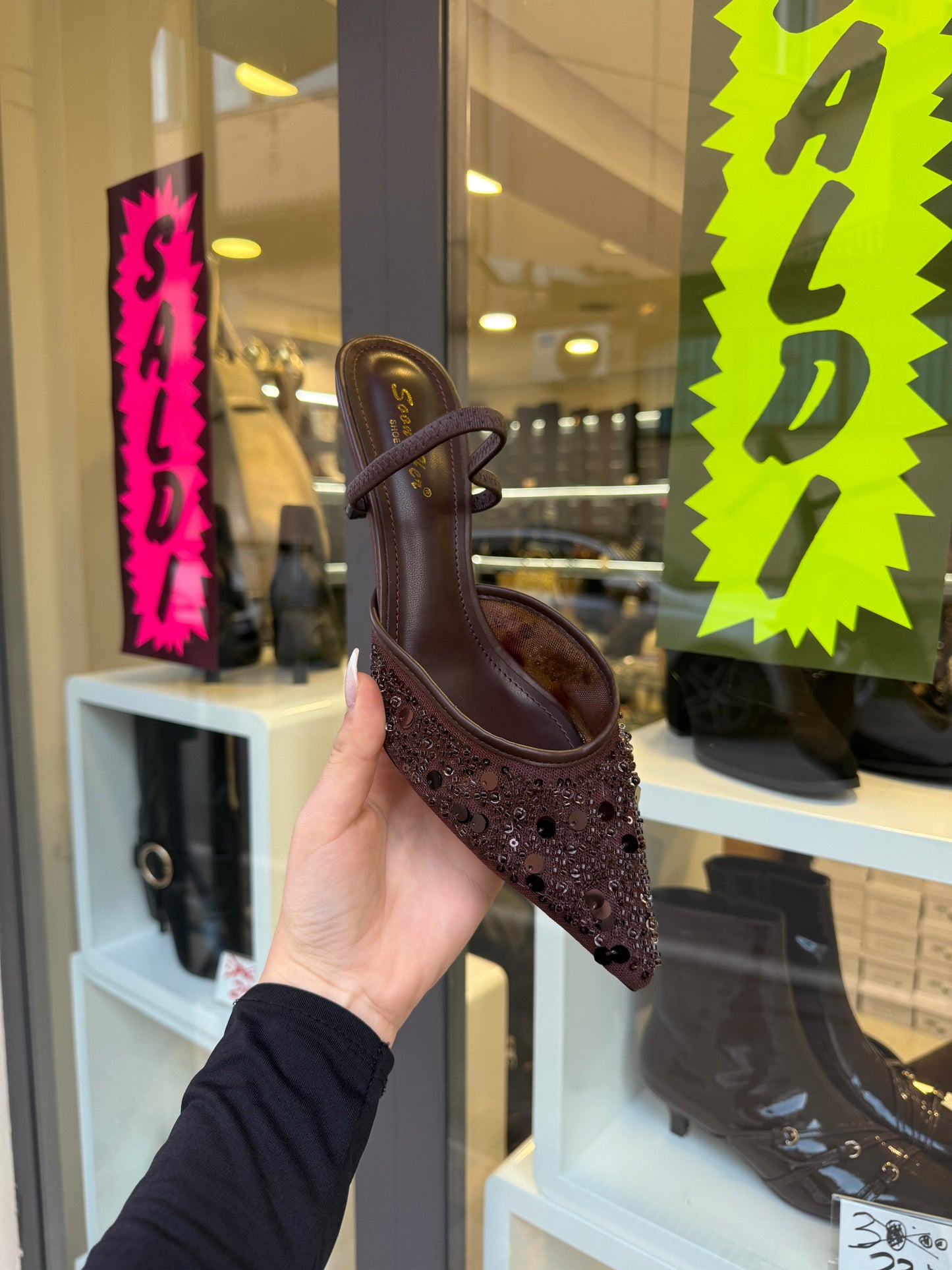 slingback choco con paillettes