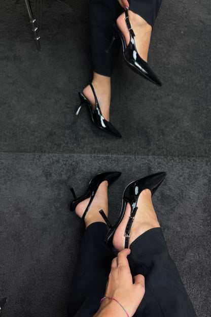 SLINGBACK IN VERNICE NERE