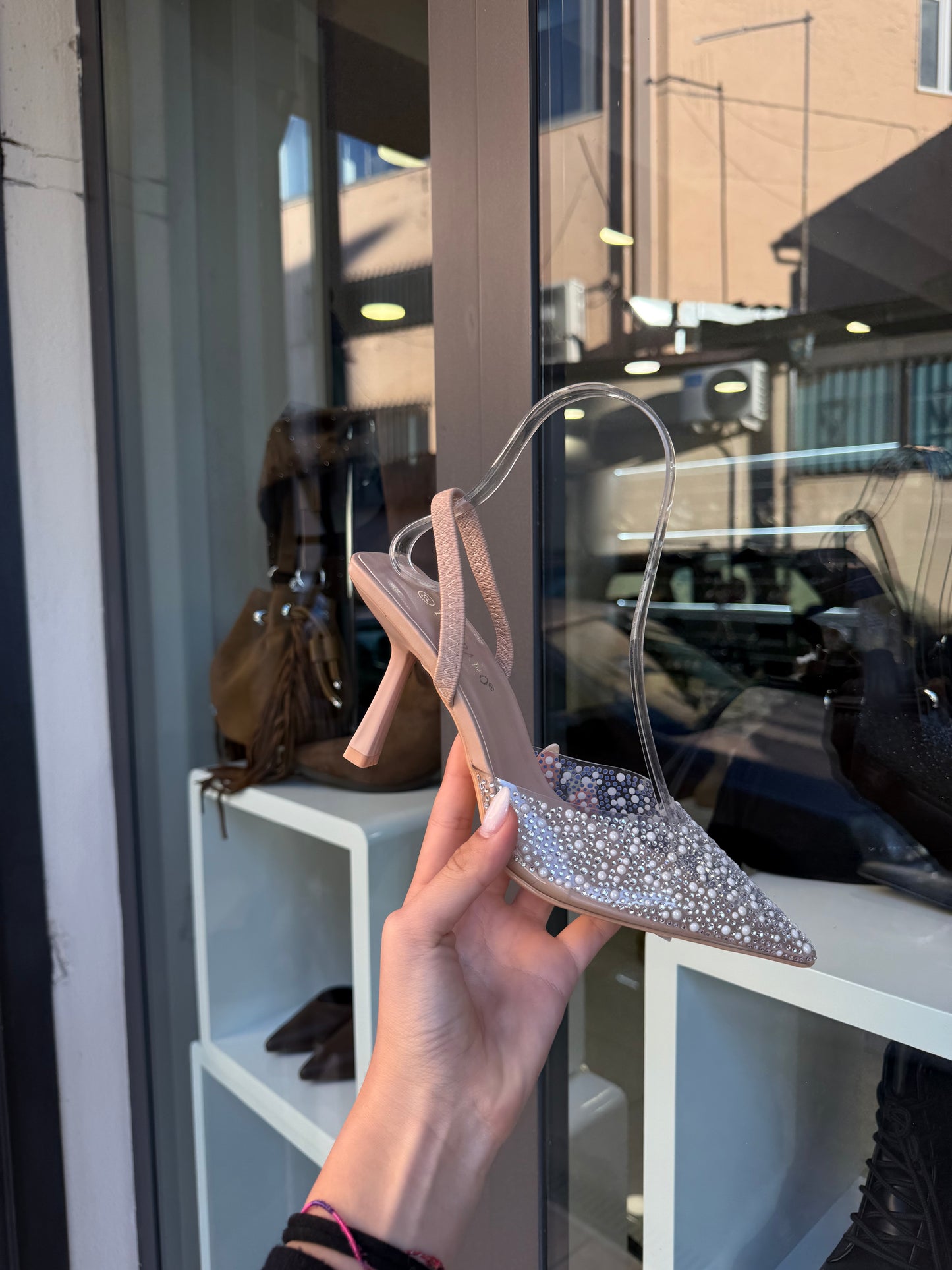 slingback PERLE e SWAROVSKI