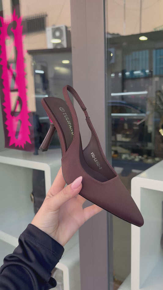 slingback CHOCOLATE in raso
