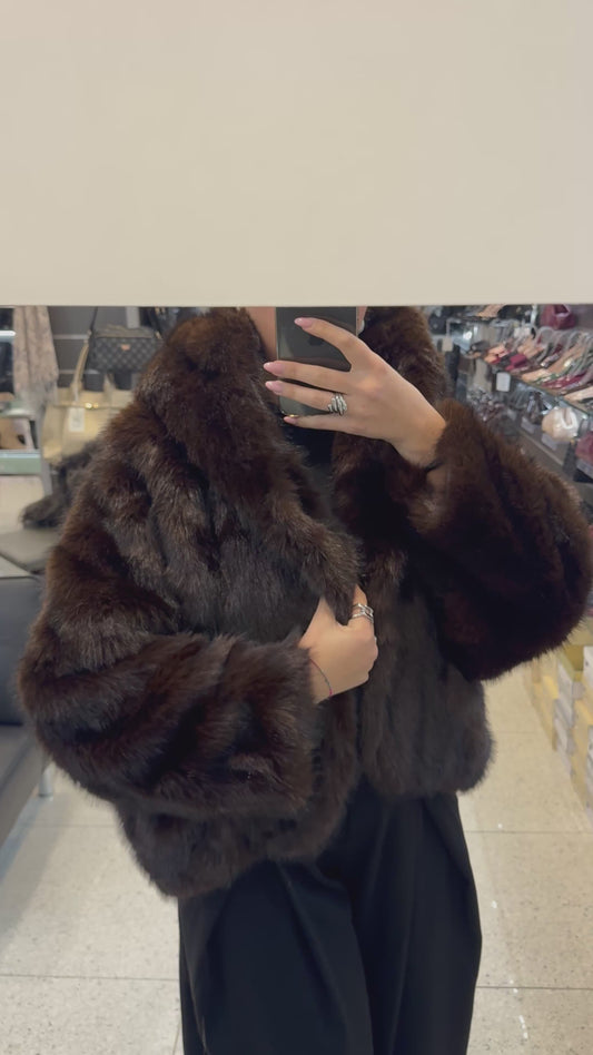 pelliccia MARRONE con cappuccio