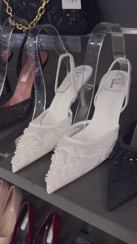 slingback bianchi con perle