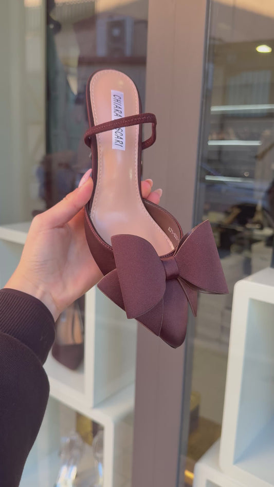 slingback FLOCK marroni in raso